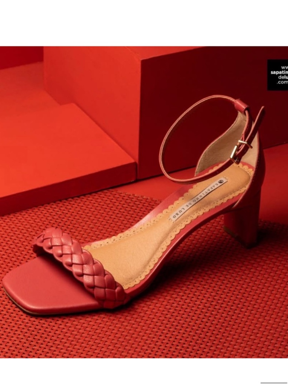 Braided Ankle-Strap Slim Block Heels Sandals